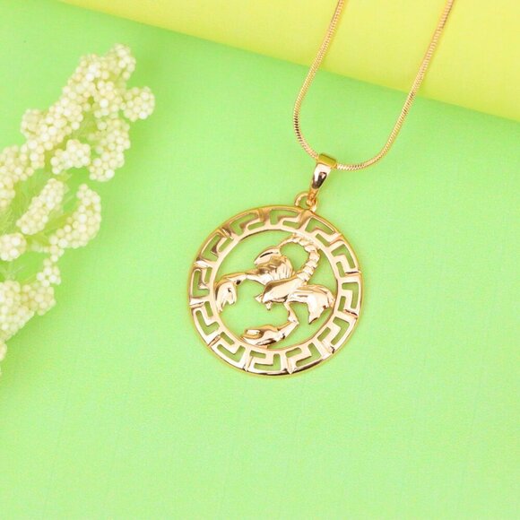 "Scorpio Zodiac Rose Gold Pendant in Gold Plated Brass, XPPT1335 - Picture 3 of 13
